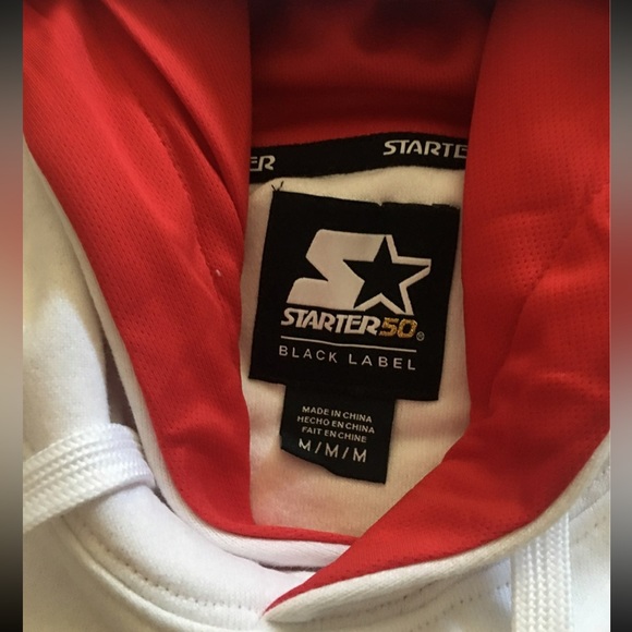 Starter50 ❤️🤍 white red hoodie men’s size M - Picture 9 of 15
